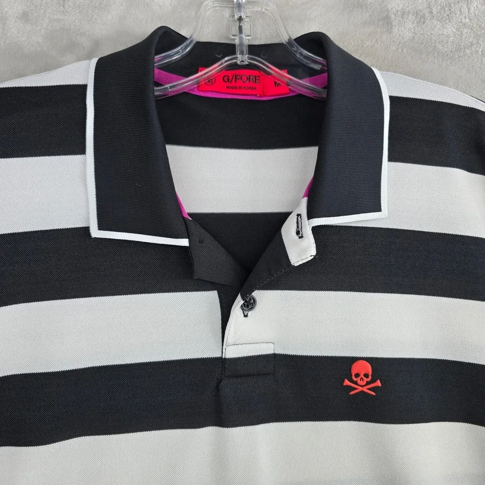G/FORE Black and White Striped Polo Shirt - Picture 1 of 9